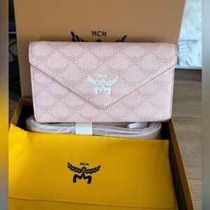 MCM Silver Pink Crossbody Wallet 
Brand New with tags and box included
